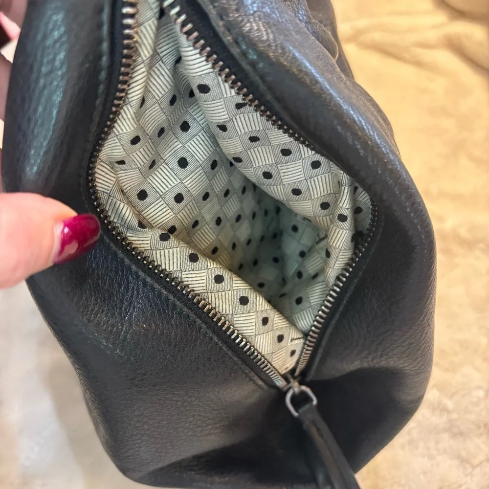 Vintage Furla REHAB Bag Black Leather Hobo Bag braided Trim magnetic snap close